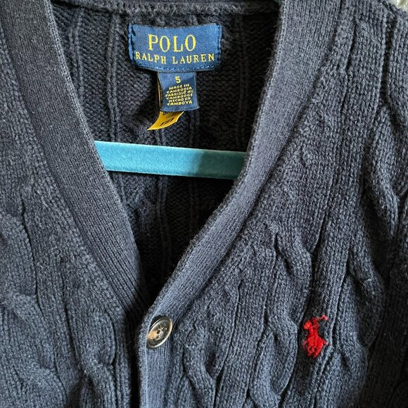 EUC Polo Ralph Lauren Boys Navy Cable-Knit Cardigan - Size 5 - Picture 2 of 3
